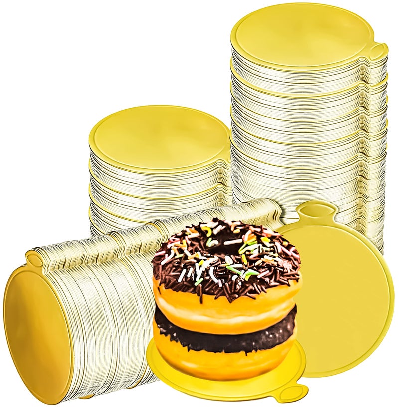 MotBach 200 Pcs Round Golden Cardboard, 3.5 Inch Round Mini Cake Boards, Mousse Cake Base, Cake Paper Board, Circle Patries Cardboard, Cupcake Base Display, Dessert Board - Image 1